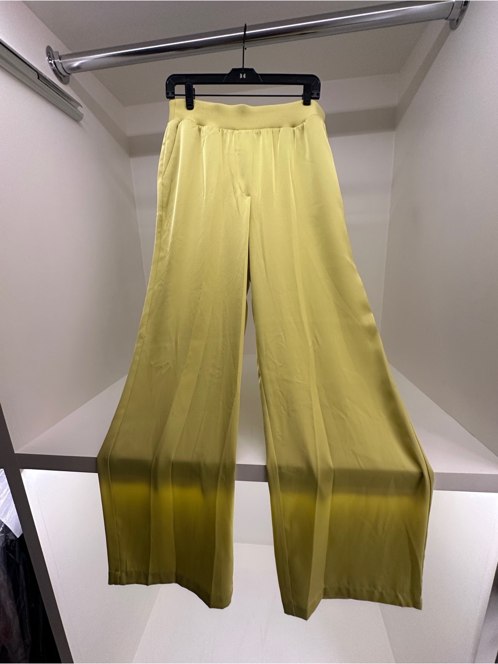 Calvin Klein Lemon Yellow Wide-Leg Satin Trousers
